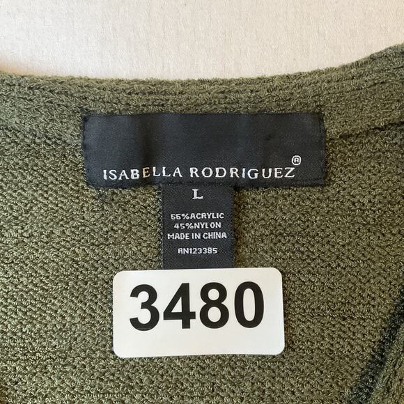 Isabella Rodriguez Women Sweater L Olive Short Sleeve Cardigan Striped Button - Picture 2 of 7